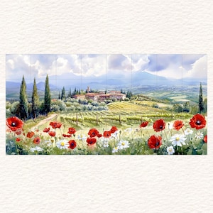 LARGE Tuscan Landscape Ceramic Tile Mural / Mosaic Two Sizes To Choose From Italian Decor
