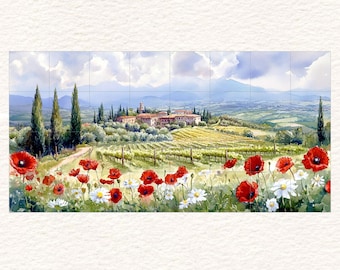 LARGE Tuscan Landscape Ceramic Tile Mural / Mosaic Two Sizes To Choose From: Italian Decor