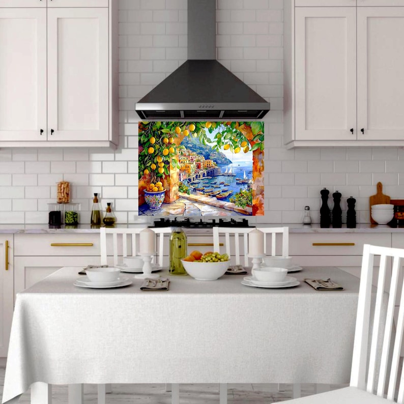 Amalfi Coast CERAMIC Tile MURAL MOSAIC Italian Landscape Italian Tiles Lemon Wood Pattern Handmade Tiles Landscape Art Vintage Home Decor