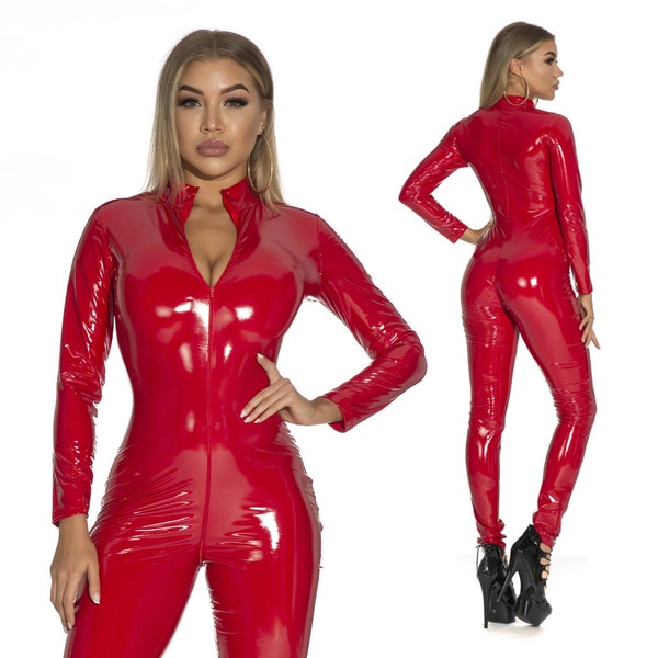 Roter Latex Catsuit, Latex Body, Latex Kleid, Domina Outfit
