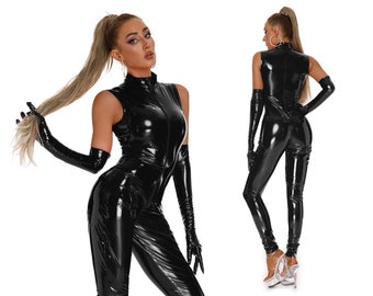 Latex Catsuit, schwarzer Latex Body, Latex Kleid, Domina Outfit