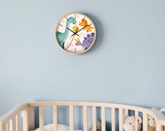 Dinosaur Nursery Illustration Wall Clock | Kids Room Decor