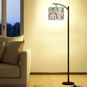 Abstract Linen Lampshade Floor Lamp: Black Metal, USA Made