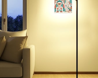 Reading Floor Lamp with Abstract Linen Lampshade, Black Standing Lamp, Lighting, USA Made in America