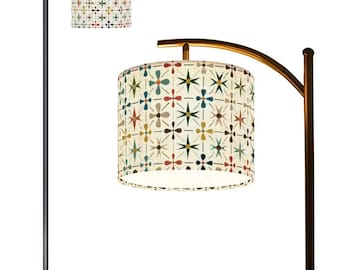 Geometric Mid Century Arc Floor Lamp, Retro Living Room Decor (Made in USA)