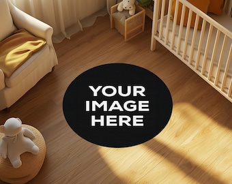 Personalized Round Nursery Rug, Custom Baby Name, Soft Washable Carpet