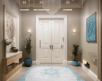 Tappeto d'ingresso con nome di famiglia, zerbino di benvenuto personalizzato, monogramma, antiscivolo, lavabile in lavatrice, zerbino per interni, regalo di inaugurazione della casa, tappeto in marmo AA0009