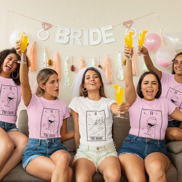 The Bride Tarot Card T-Shirt Bride Crew Wine Hen Party Shirt Bachelorette Bridal Party Shirts Bride Shower Gift Engagement Bridesmaid Tees
