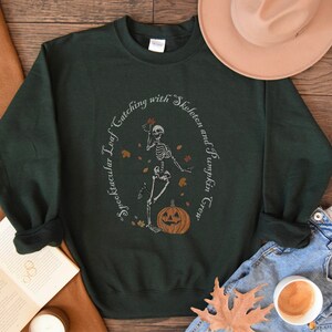 Skeleton Pumpkin Halloween Sweatshirt Funny Spooky Humorous Crewneck Cozy Scary Fall Sweater Creepy Pumpkin Season Pullover October Witch