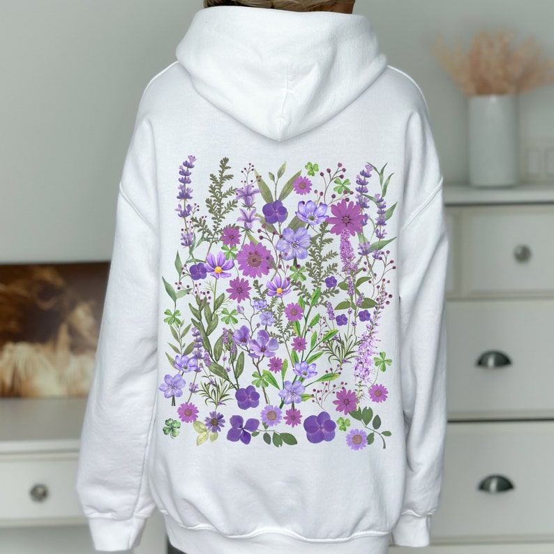 Vintage Hoodie Boho Cottagecore Pastel Hooded Sweatshirt Botanical Floral Fairycore Pullover Oversized Pressed Flowers Wildflowers Hoodie zdjęcie 3