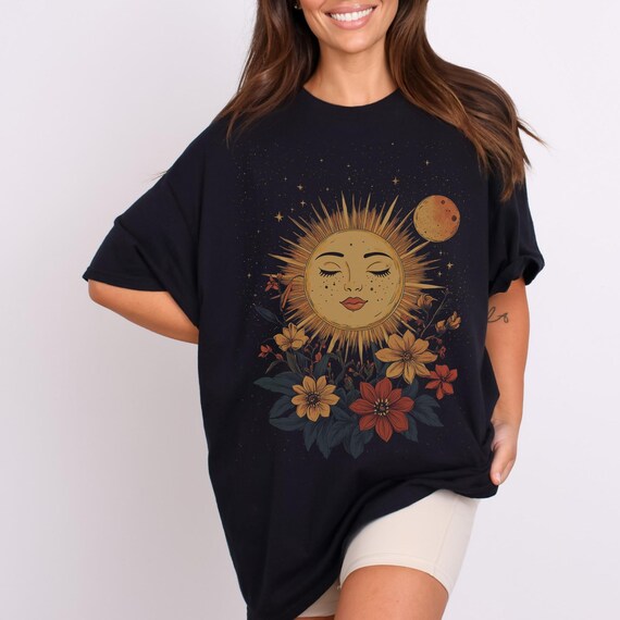 Sun Floral Witchy Tee: Celestial Boho T-Shirt