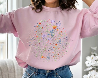 Cottagecore Sweatshirt Boho Floral Botanical Crewneck Sweatshirt Fairycore Gepresste Blumen Jumper Garten Pflanzen Natur Liebhaber Geschenk