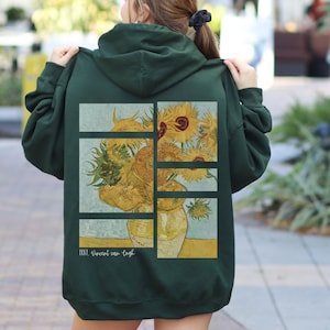 Sunflowers Hoodie Vincent Van Gogh Art Retro Vintage Hoodie Artsy Gift Art Lover Unique Casual Aesthetic Jumper Back Design Pullover