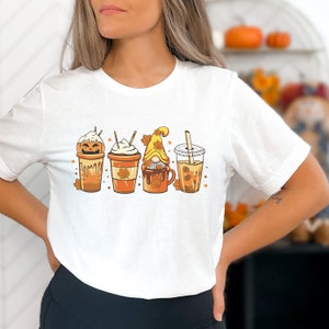 Coffee Lover Pumpkin T-Shirt Autumn Fall Cute Shirt Halloween Spooky Funny Tee Harvest Gardener Fall Gift Comfy Coffee Lover Retro Tshirt