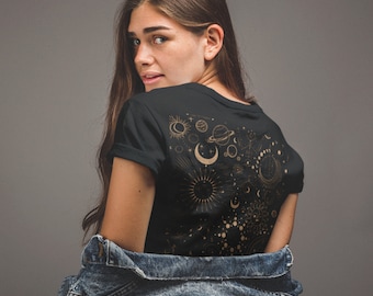 Celestial T-shirt Sun Moon Stars Shirt Aesthetic Minimalist Witchy Tshirt Spiritual Alchemy Esoteric Graphic Tee Mystical Astronomy Shirt