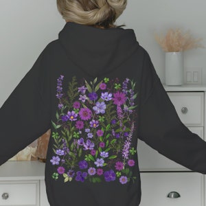 Vintage Hoodie Boho Cottagecore Pastel Hooded Sweatshirt Botanical Floral Fairycore Pullover Oversized Pressed Flowers Wildflowers Hoodie zdjęcie 4