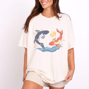 Koi Fish Symbolic Unisex Tee, Chinese Tradition Yin Yang Design T-Shirt, Nishiki Goi Fish Japanese Style Shirt, Fish Lover Gift