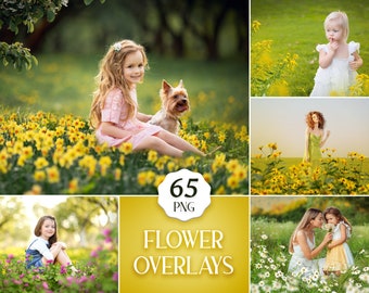 65 Flower Overlays, Digital Floral Photoshop Textures, Flowering Fields for Photo Editing, Blooming Glade Effect, Summer Overlay Pack