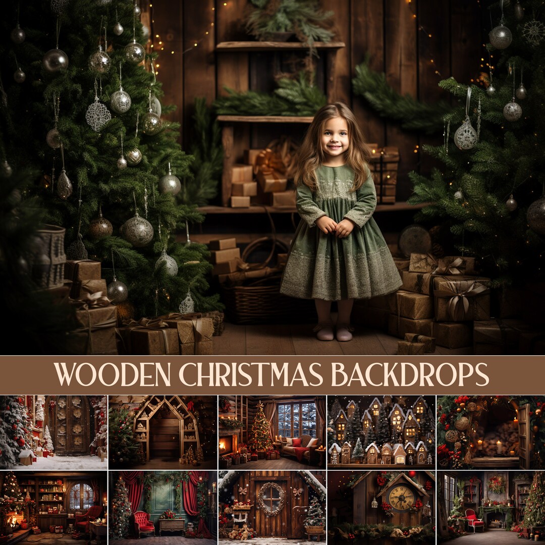 30 Wooden Christmas Backdrops, Winter Digital Photoshop Background ...