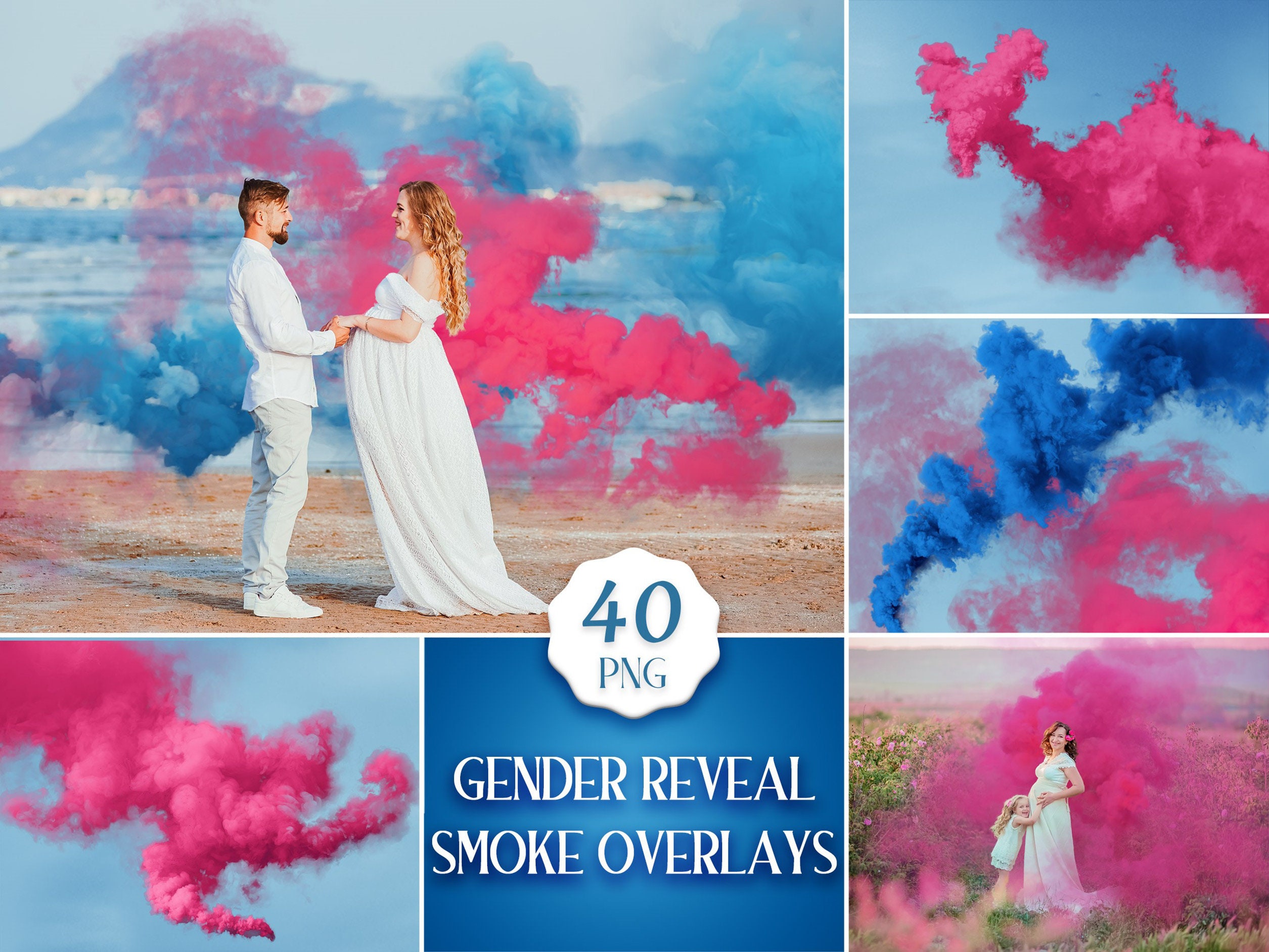 Superposiciones de humo de revelación de género y baby shower 60 efectos  PNG rosas y azules para ediciones fotográficas de moda Descarga instantánea  para proyectos de arte digital -  España