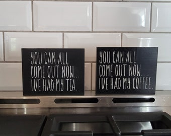 Handmade Tea or Coffee Wood Sign - Tiered Shelf Sitter