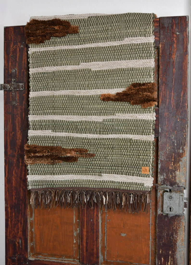 Leather Rug With Hair for Hunter / Hunter Carpet / Handwoven Natural ...