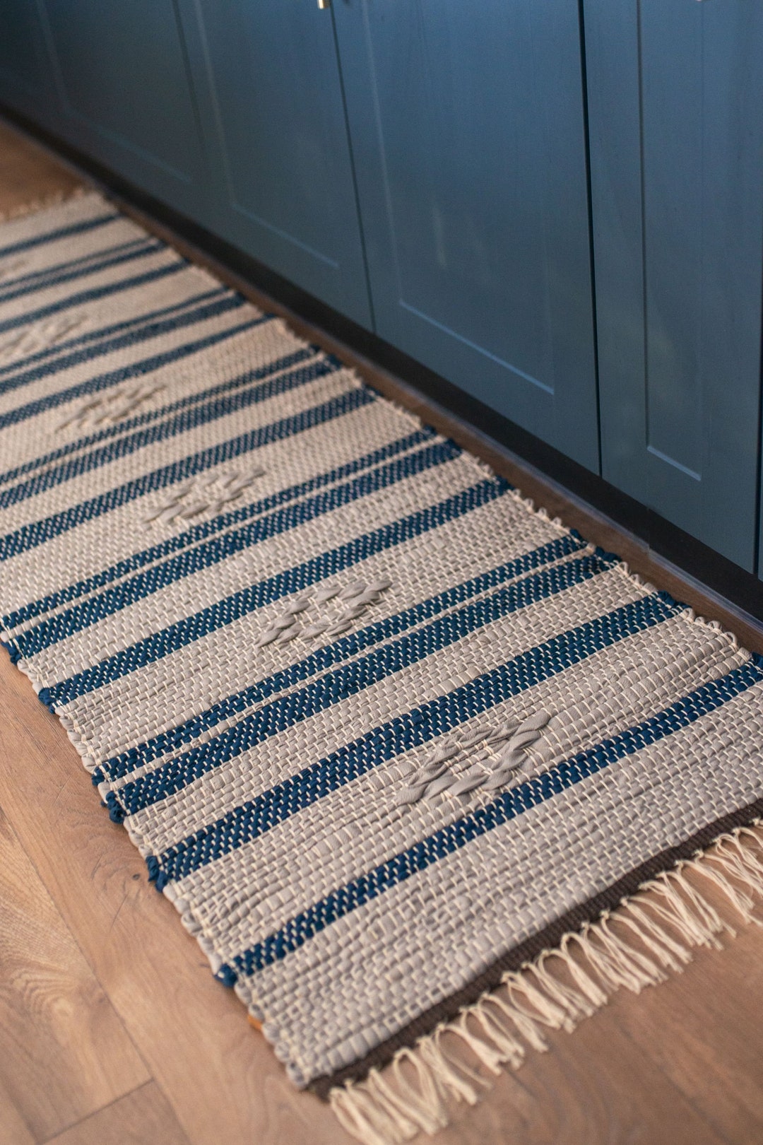 Handwoven Leather Runner: Blue Striped Area Rug, 160x54cm - Etsy