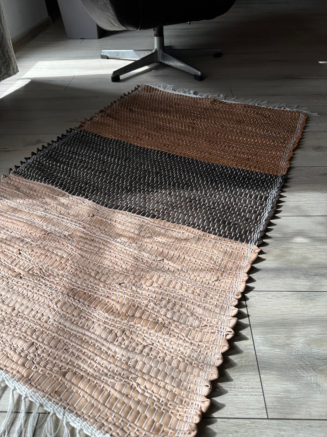 Natural Leather Runner Rug - Custom Rag Rug - Handmade Area Rug for ...