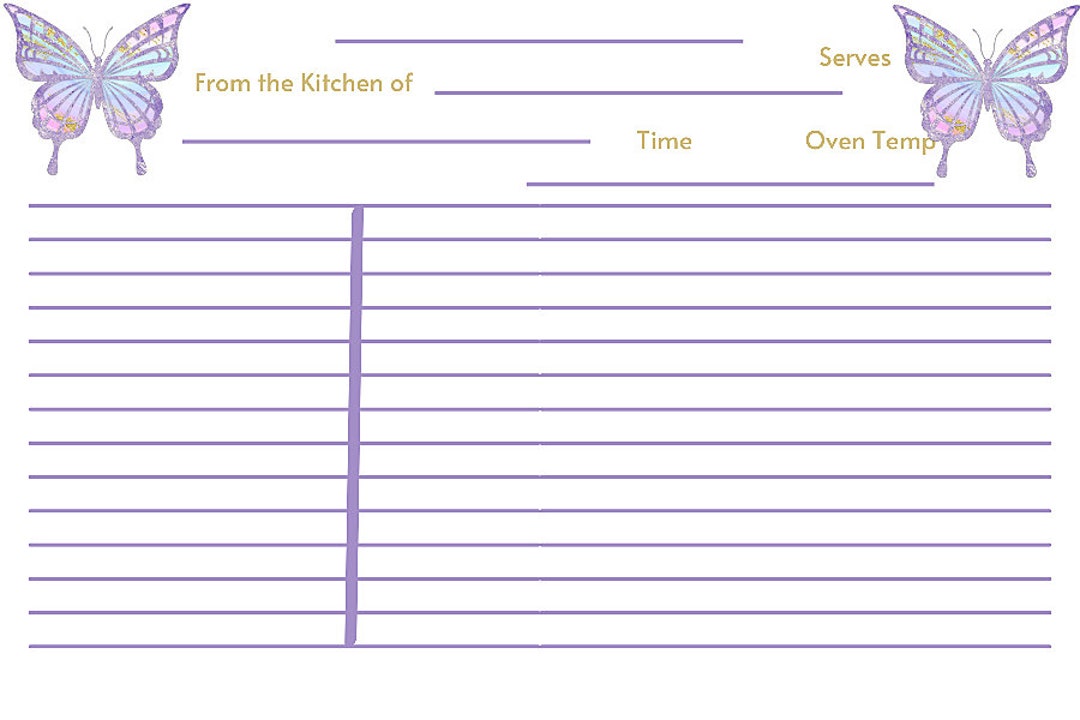 Purple Butterfly Recipe Card Printable Etsy