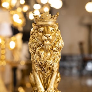 King Lion Statue, Gold Lion Sculpture, Lion Home Decor, Housewarming Gifts, Lion Art, Home Interior Figurines, for living room, for office