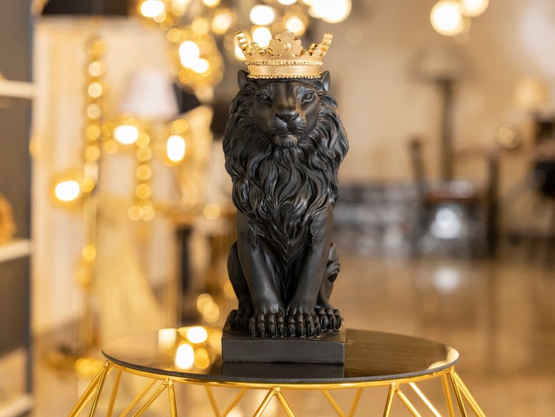 King Lion Statue Gold Lion Sculpture Lion Home Decor Etsy