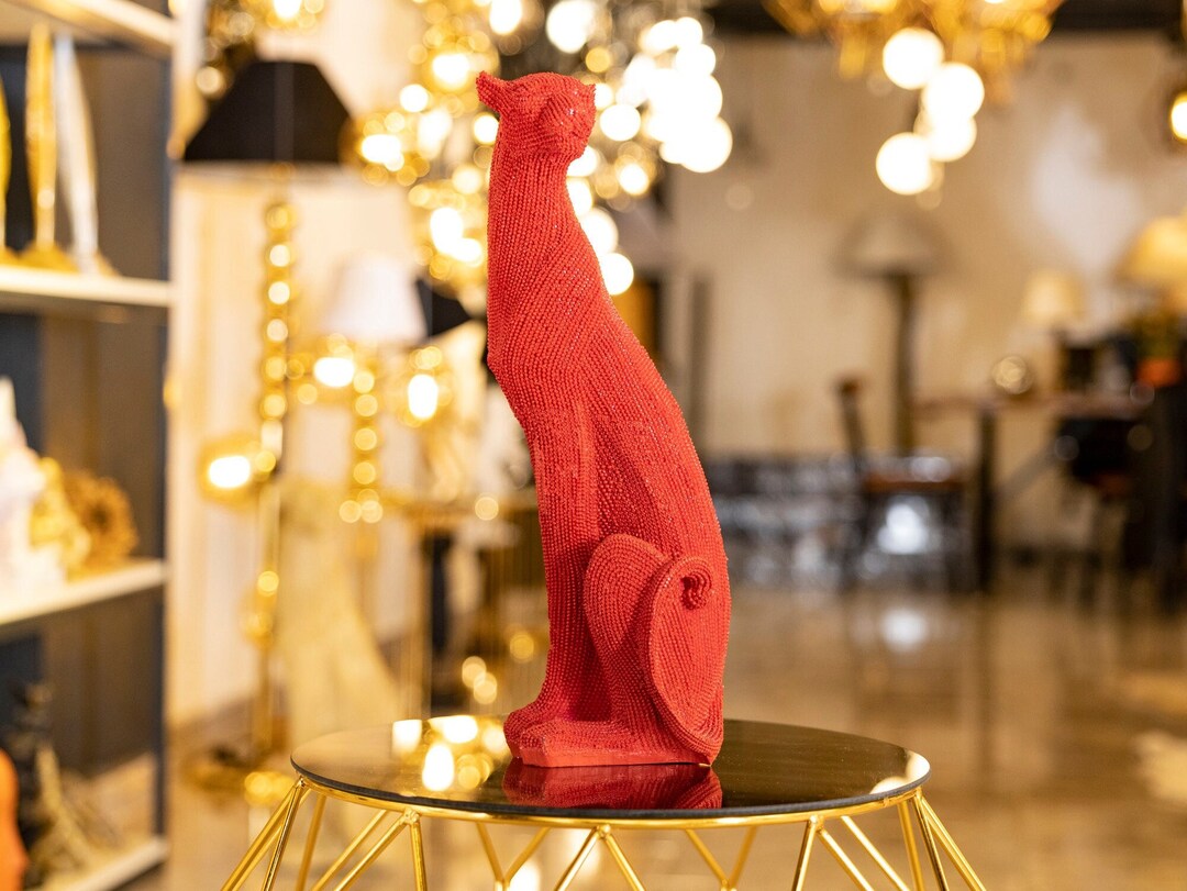 Red Cheetah Statue, Wild Animal Statue, Large Cheetah Statue, Unique Home Decor Statue, Big Cat