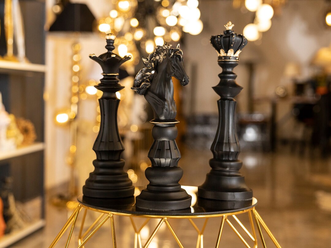 Black Chess Set Statue, Large Chess Statue, Luxury Chess Sculpture ...