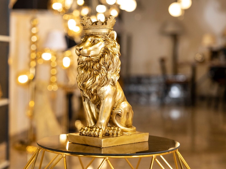 King Lion Statue Gold Lion Sculpture Lion Home Decor Etsy