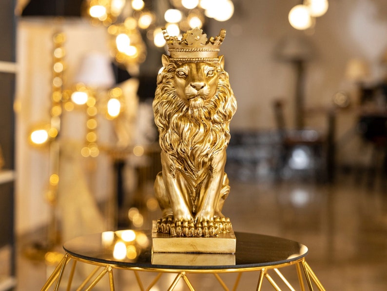 King Lion Statue Gold Lion Sculpture Lion Home Decor Etsy