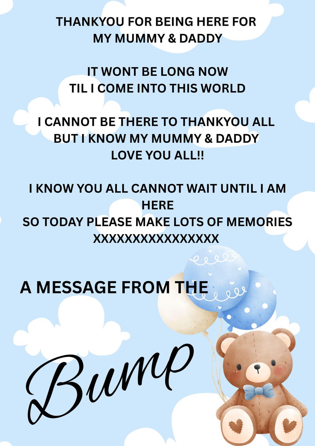 Message From Bump - Boy - Printable A4 PDF - Etsy