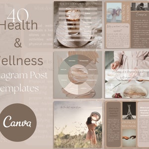40 Wellness and Health Instagram Post Templates/Mental Health Coach Template/Blogger Canva Templates/Fitness Healthy Nutrition Templates