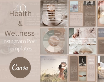 40 Wellness and Health Instagram Post Templates/Mental Health Coach Template/Blogger Canva Templates/Fitness Healthy Nutrition Templates