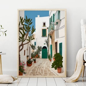 Poster illustrativo pugliese, stampa pugliese, arte digitale pugliese, arte murale italiana, poster di viaggio italiano, puglia, illustrazione di viaggio, stampa vegetale