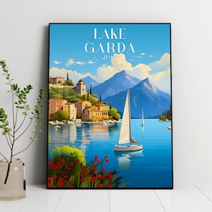 Cartaz de viagem do Lago de Garda, Impressão de viagem do Lago de Garda, Cartaz do Lago de Garda, Itália, Cartaz de viagem da Itália, Lagos italianos, Download digital