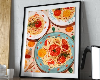 Spaghetti Art Print: Italian Food Kitchen Poster (Digital Download)