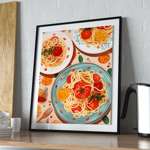 Spaghetti Printable Art, Food art print, Italian poster, food art decor, Printable Kitchen Poster, Food illustration