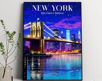 Brooklyn Bridge Art Print: New York Travel Poster (Digital Download)