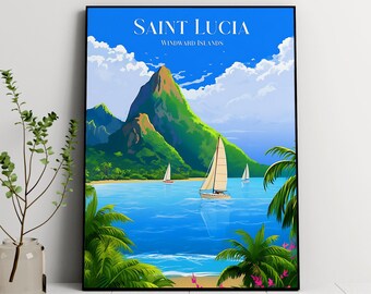 Saint Lucia Travel Poster: Caribbean Island Art Print (Digital Download)