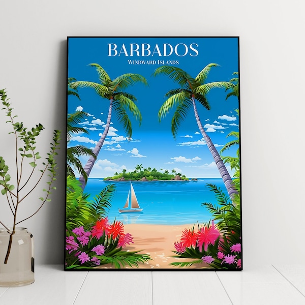 Barbados Travel Poster, Travel Print of Barbados, Windward Islands, Caribbean, Travel Poster, Barbados Print, Digital Download