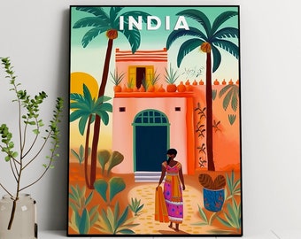 Ilustración de viaje a la India: Impresión artística colorida de la India (descarga digital)