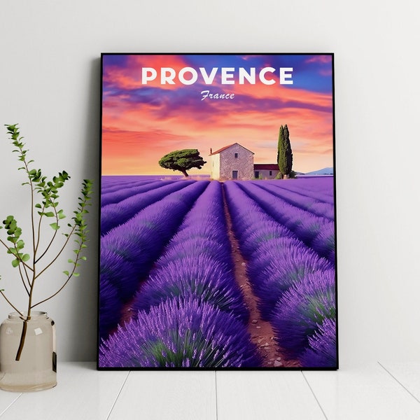 Viaje a Provenza, Francia, Cartel de viaje, Visitar campos de lavanda, Cartel de Provenza, Decoración de pared, Idea de regalo, Descarga digital