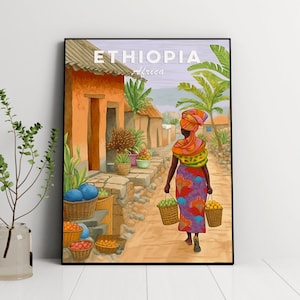 Ethiopia illustration, Ethiopia Wall Art, Africa Print, African Village, Botanical illustration, Travel Gift