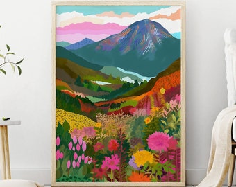 Impresión artística abstracta de montaña: Ilustración de paisaje colorido (Descarga digital)