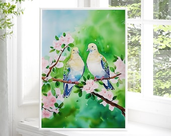 Ilustración de acuarela de una paloma: Arte mural botánico (descarga digital)